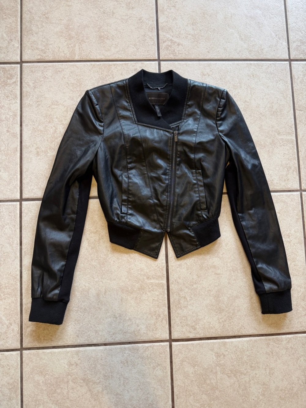 BCBGMaxAzria Black Faux Leather Bomber Jacket